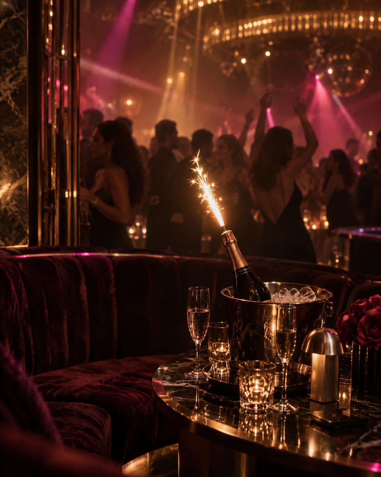Club table with champagne